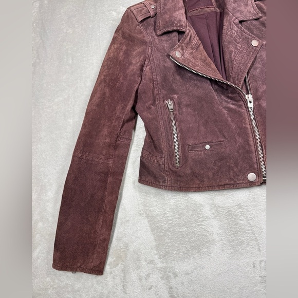 Blank NYC SL8 100% Leather Plum Purple Brown Zip Front Collared Moto Jacket S - Picture 4 of 16